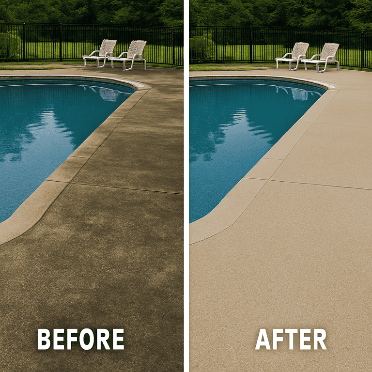 Before and after pool deck pressure washing | JB Power Wash®